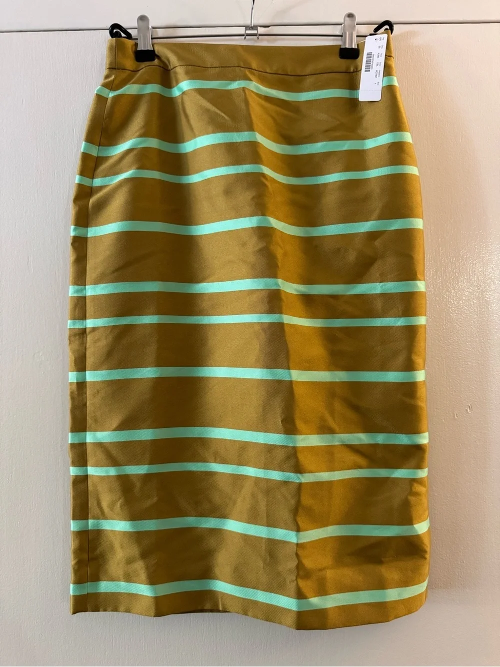 NWT $168 J.Crew Sleek Striped Midi Pencil Skirt in Mustard and Mint Nautical 4